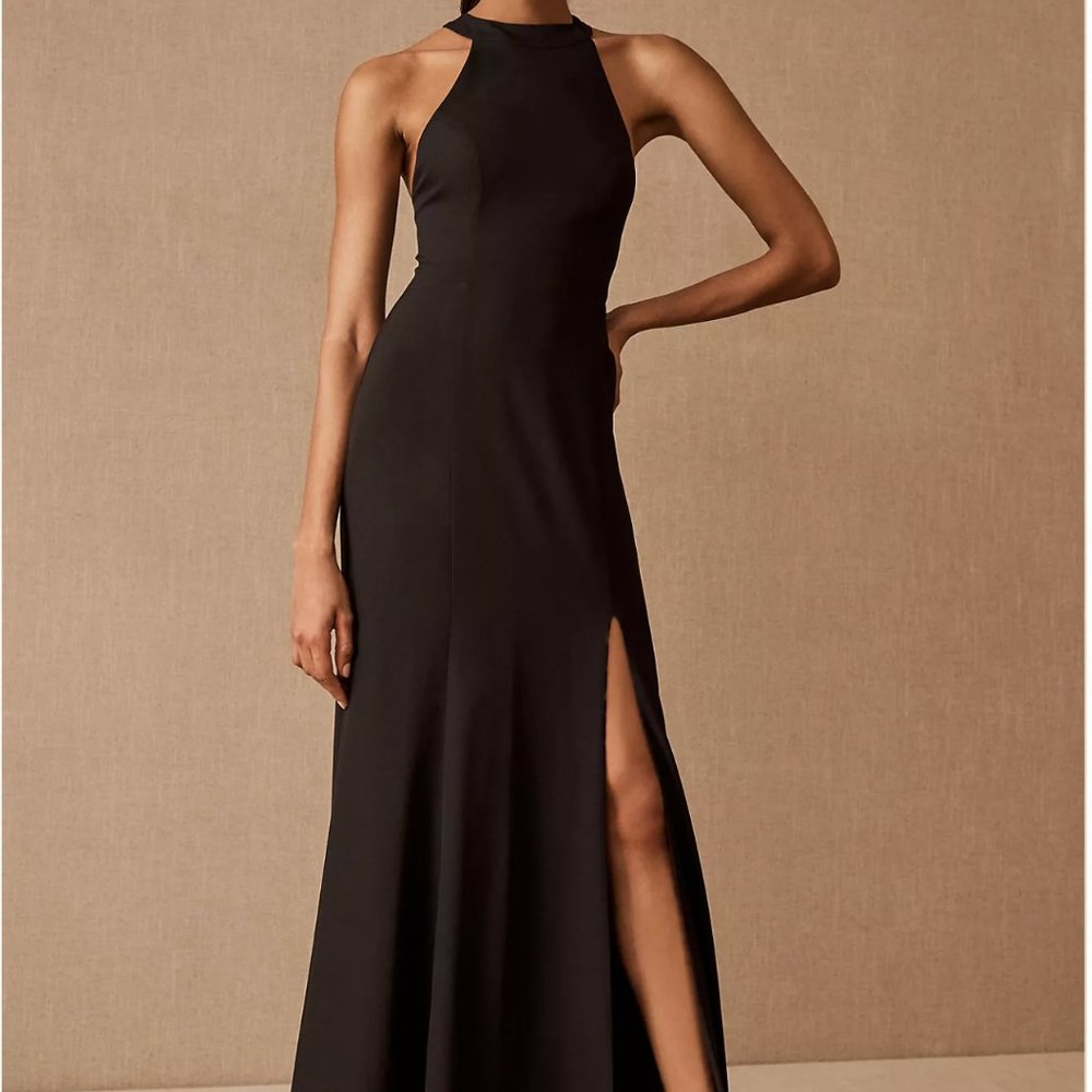 BHLDN Black Halter Gown with High Side Slit